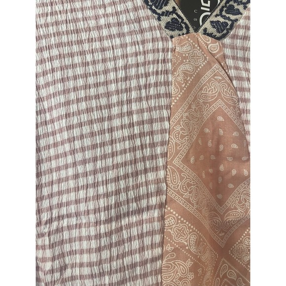 New Gigio Size S M L Dusty Apricot Gingham Bandana Oversized Caftan Tunic Top - Picture 5 of 5